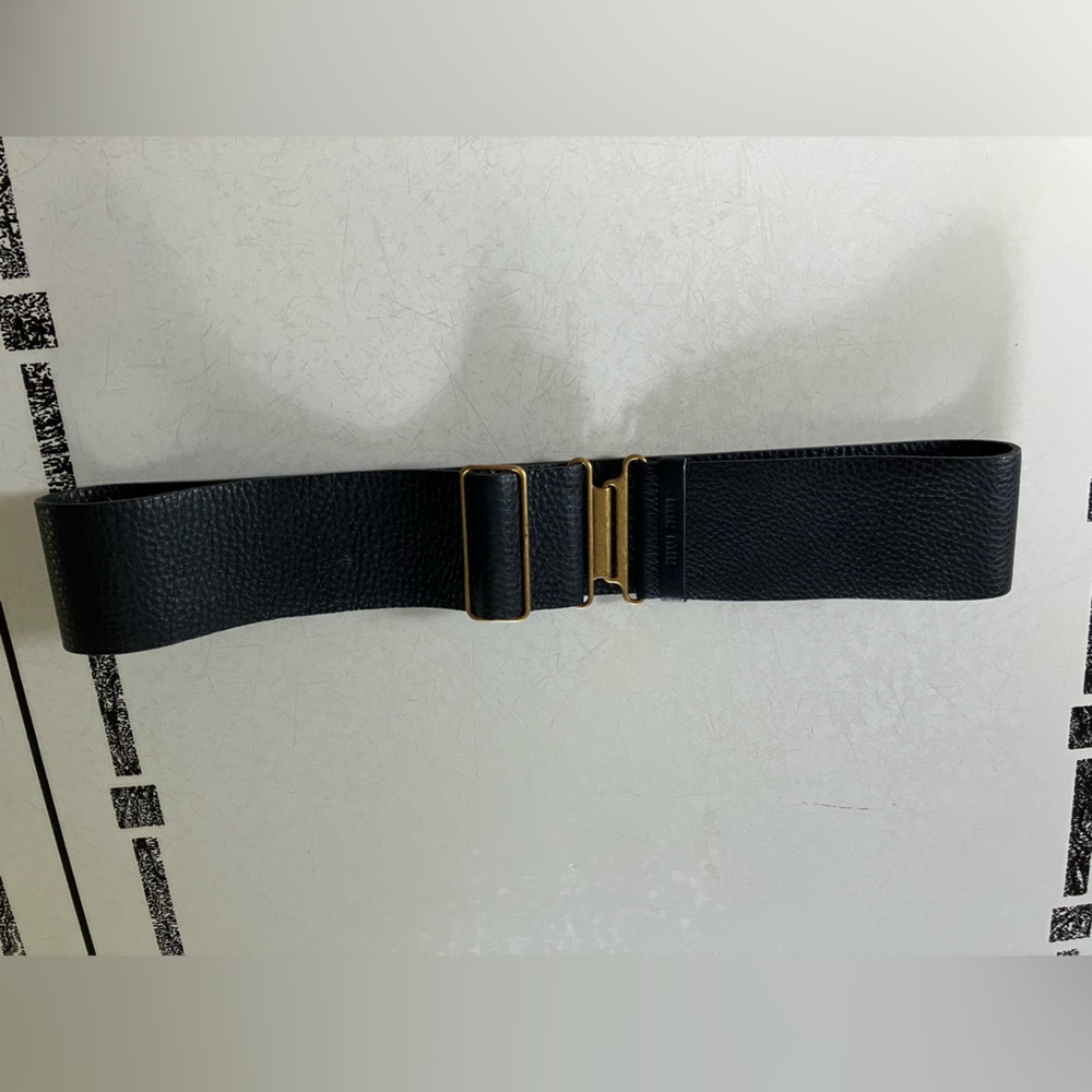 Miu Miu Navy Blue Leather Belt with Gold Buckle